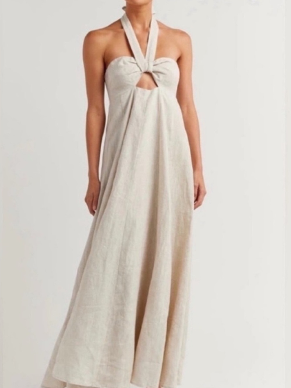 Diish oatmeal color linen cutout halter midi dress new without tags